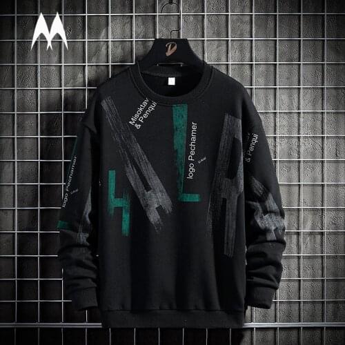 Autumn New Patchwork Print Mens Round Neck Sweatshirt Korean Bottoming Shirt Top Casual Long Sleeved Sweatshirts Men Clothing