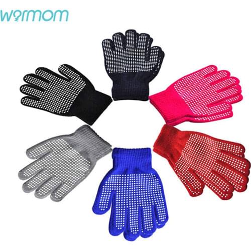 Warmom Childrens Winter Warm Knitted Non-slip Polka-dot Particle Offset Gloves Children Anti-skid Magic Glove For Kids 3-7Y