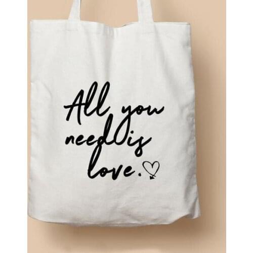 All You Need is Love Canvas Tote Bags Casual Fashion Shopping Lover Inspirational Zipper Large Bags Gift Travel Shoulder Bags