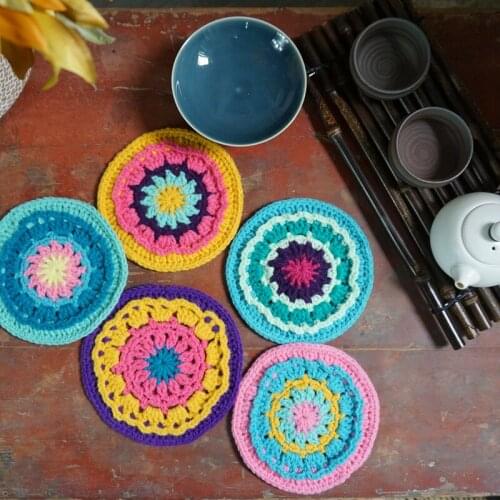 Crochet Placemat Handmade Crochet Doilies Table Decor Round Coaster Coffee Mats Accessories Patch Dress Applique 14cm 10pcs