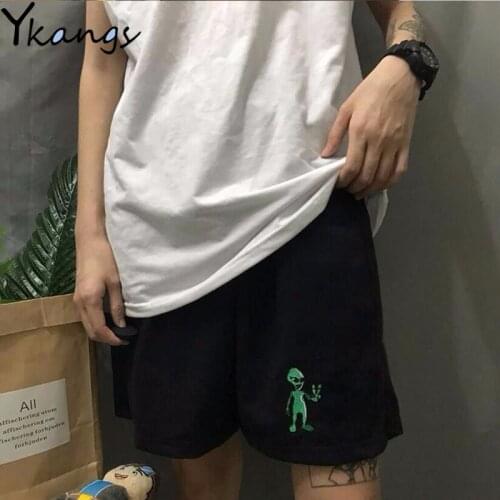 Summer 2021 High Waist Cycling Streetwear Sport Shorts Women Baggy Gothic Aliens Cartoon Print Fashion Black Sweat Shorts Female