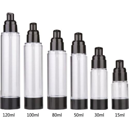 15ml 30ml 50ml 80ml 100ml 120ml Empty Black Airless Pump Dispenser Bottle Refillable Lotion Cream Vacuum Atomizer Spray Bottles