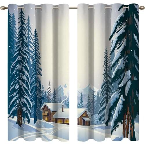 2 Pcs/set Forest House Thickened Cloth Curtain Nordic Window Blackout Curtains for Bedroom and Living Room