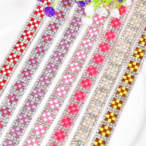 2Yard square mix resin 11mm width Hotfix Rhinestone Chain Trim Strass Crystal Banding Mesh Bridal Crystal Appliques For shoe bag
