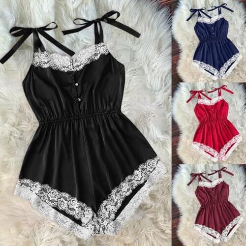 2020 New Christmas Pajamas Fashion Plus Size Sexy Bodysuit Jumpsuit Lace Sleeveless Bow Satin Silk Sleepwear Lingerie for woman