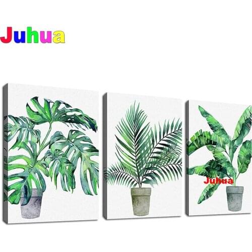 3 pcs diy diamond painting Retro Green Leaf landscape diamond embroidery full square round diamond mosaic rhinestone painting