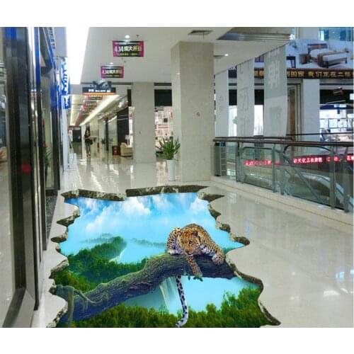 3d floor painting wallpaper 3D high-altitude single-wood bridge cheetah floor painting pvc self-adhesive wallpaper