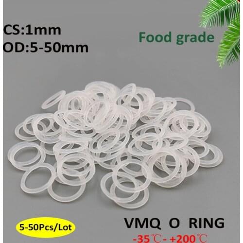 5~50Pcs CS 1mm OD 5~50mm VMQ White Silicone O Ring Seals Gasket Food Grade Rubber Sealing Ring Waterproof Washer