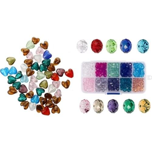 50Pc 12MM Murano Glass Beads Pendant HEART With 300Pc 8Mm Acrylic Faceted Crystal Beaded