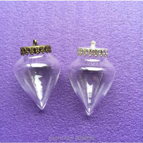 50pcs 38x25mm tear drop handmade glass globe orb clear wishing bottle pendant with silver/bornze teeth tray jewelry necklace