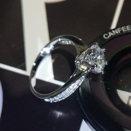 925 Sterling Silver Plated 1.0ct 6.5MM AAAAA Cubic Zirconia Engagement Wedding Ring for Women Anniversary Gift Fashion Jewelry