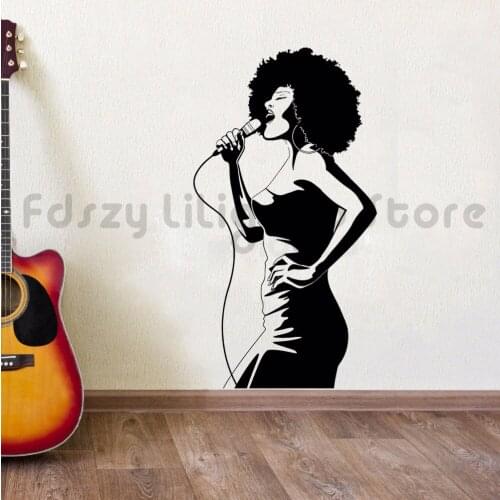 African Singer Wall Sticker Music Club Vinyl Wall Window Poster Removable Beautiful Lady Singer Wall Decal Home Decorq165