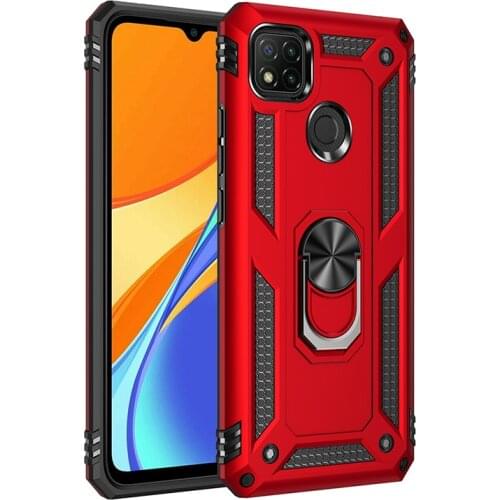 Luxury Armor Shockproof Case for Xiaomi Redmi 9C Military Protective Car Holder Ring Case for Xiaomi Redmi 9 C Case Cover