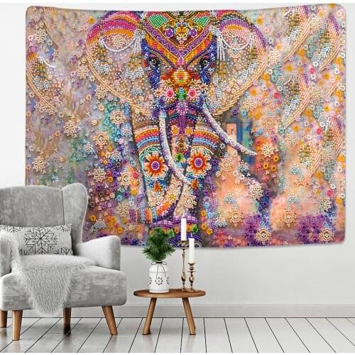 Colorful Pearl Elephant Tapestry 3D Mosaic Style Hippie Boho Wall Tapestries Mandala Fabric Mat Living Room Decor