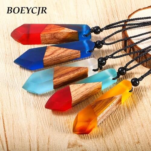 BOEYCJR Wood Resin Cone Short Necklace Ethnic Jewelry Vintage Retro Design Handmade Statement Necklace For Women or Men