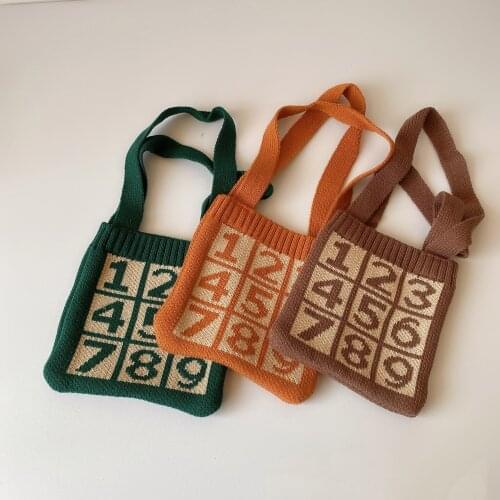 Children Woolen Knitted Braid Criss Cross Handbag Teenager Crochet Winter Korean Fashion Retro Chic Big Capacity Over Shoulder B