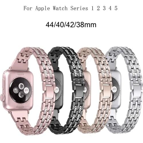 For Apple Watch Band 40mm 44mm 38 42mm Women Diamond Strap for Apple Watch Series 5 4 3 2 1 iWatch Bracelet Stainless Steel Band