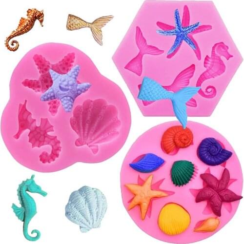 2020 summer marine series silicone molds DIY fish tail starfish seahorse fondant used to make keychain epoxy resin molds A529