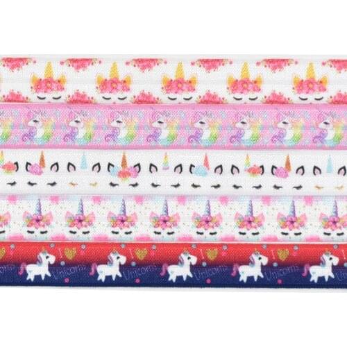HSDELASTIC Foe 5/8 inch Heat transfer printed Unicorn Series on fold over elastic 50Yards/Roll