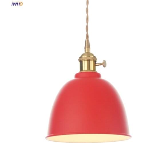 IWHD Red Color Iron Wrount LED Pendant Lighting Cafe Bedroom Dinning Living Room Copper Nordic Lamp Light Luminaire Lighting