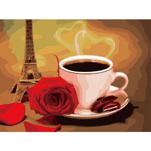 Painting By Number DIY Dropshippingbig size Rose coffee on the table Still life Canvas Room Decoration Art picture Child Gift