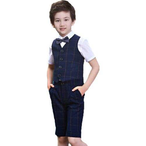 4pcs Boys School Formal Dress Clothing Sets Flower Boy Host Wedding Clothes Sets Children Performance Piano Costume