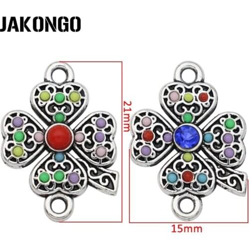 10pcs Antique Silver Plated Crystal Clover Connector for Jewelry Making Bracelet Findings DIY Accessories 21x15mm