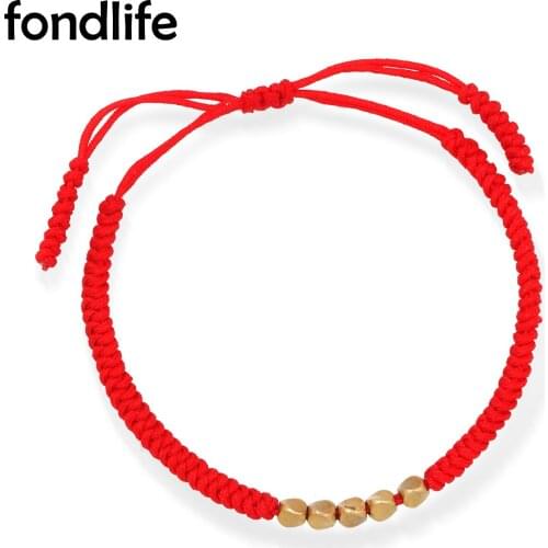 Brass Beads Buddhist Luck Knot Handcrafed Bracelet Wpmen Men Red String Macrame Cord Knotted Durable Fashion Jewelry Present