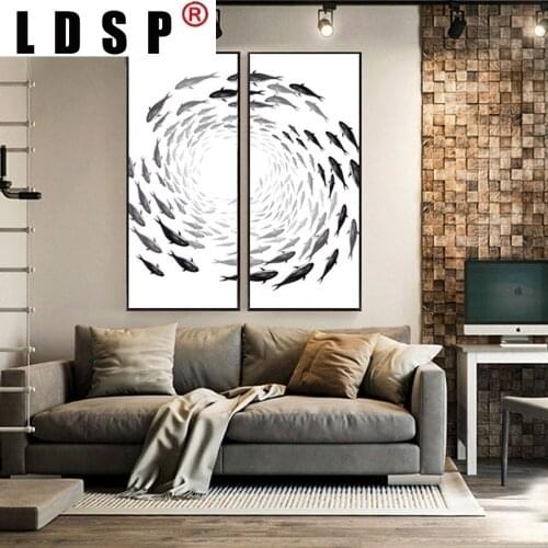 LDSP Cluster of Fish Swirl Canvas Painting Wall Art Painting Print Poster Picture Bedroom Living Room Home Decoration