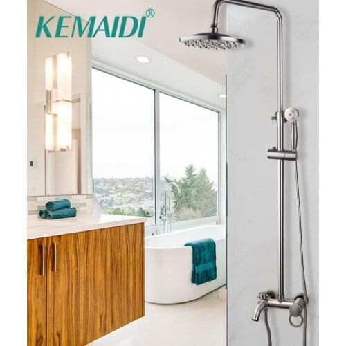 KEMAIDI Nickel Brushed Wall Mounted Shower Faucet Mixer Tap 3 Function Rain Shower Head & Handheld Spray Bathroom Shower Set