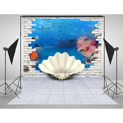 Mehofoto Mermaid Backdrops 3D Shell Photo Booth Backgrounds for Photography Underwater World Props Computer Printed S-1709