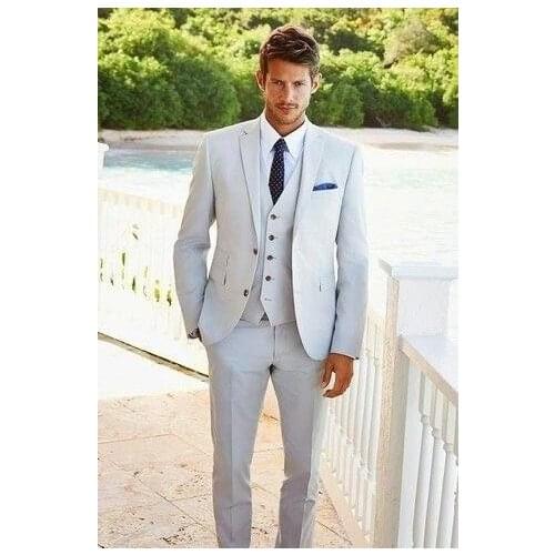 Custom Made Men Suit Groom Tuxedos For Beach Wedding Mens Prom Casual Suits Best Man Grooms Man Blazer Bridegroom Male Costumes
