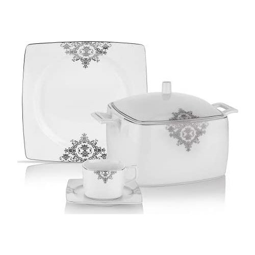 Schafer SHF 4034 85 Pieces Square Bone Dinner Set/Material: Porcelain