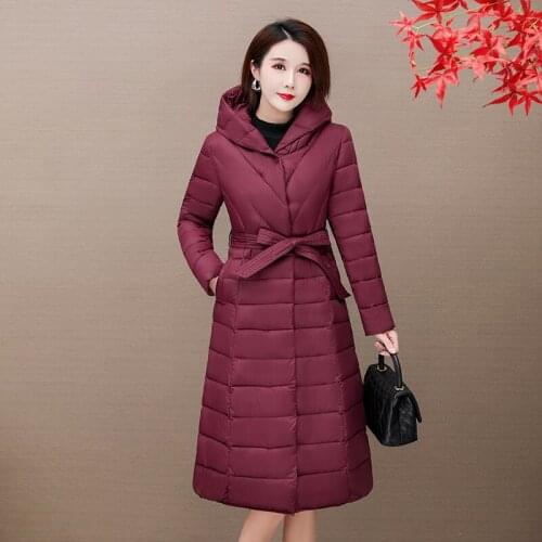 ISENMAL Autumn Long Women Coats Slim Office Ladies Solid Womens Winter Jacket Hooded With Fur Collar Thick Cotton Padded Parkas