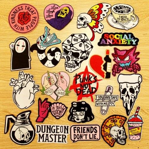 Embroidery Patch Hippie Stripe Iron On Patches For Clothing DIY Cartoon Letter Embroidered Patches On Clothes Heart Parche DIY