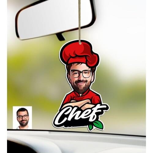 Personalized Men Chef Caricature Of Wood Car Rearview Mirror Süsü-10