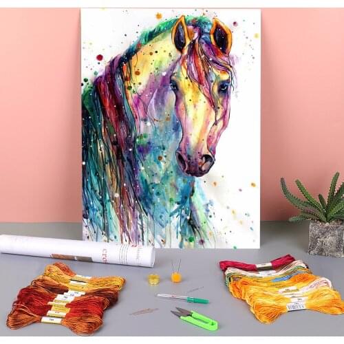 Horse Animal Printed Canvas 11CT Cross Stitch Embroidery Set DMC Threads Needlework Handmade Craft Knitting Needle Wholesale