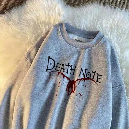 Y2k Oversized hoodie death note Round neck hoodies Womens Mens crew neck short sleeve shinigami ryuk angel and devil anime slee