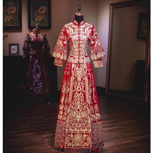 Traditional Chinese Wedding Dress Oriental Style Dresses China Clothing Modern Cheongsam Red Qipao Oversize 3XL