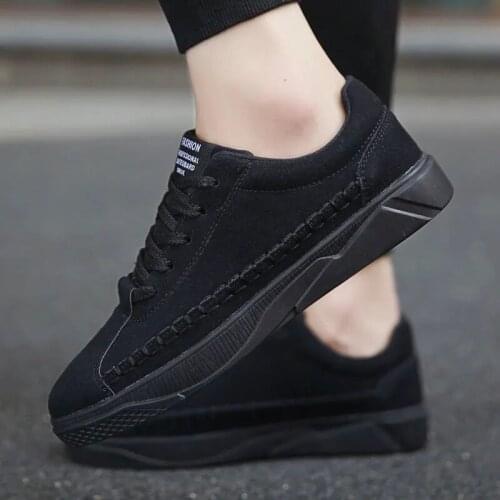 2021 New Trendy Boy Black Shoes Solid Color Comfortable Round Casual Boy Shoes Precision Stitching Vulcanized Shoes