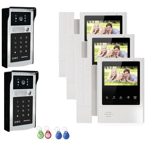 XINSILU New Arrival Intercom System Doorbell 4.3" Video Door Phone HD Camera with Password&ID Card Unlocking 2Cameras+3Monitors