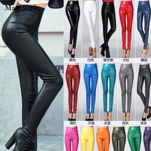 Y2K Women Velvet PU Leather Pants Elastic Stretch Faux Leather Autumn Winter Pencil Pants Female Sexy Skinny Tight Trouser 7172