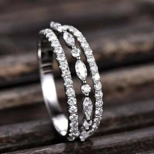 Korean Style New Simple Hollow Ladies Zircon Wedding Rings Silver Color Womens Engagement Rings Jewelry Party Gifts Accessories