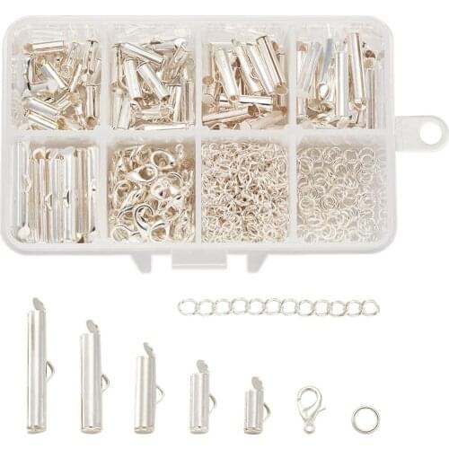 1Set Jewelry Kit with Brass Slide On End Clasp Tube Lobster Claw Clasp Iron Twist Extender Chain for DIY Earring Necklace Making