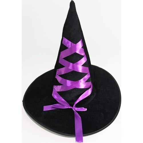 12pcs Halloween Stage Witch Wizard Hat Party Supplies Role Performance Gold Velvet Ribbon Hat Adult Dress Up Black Strap