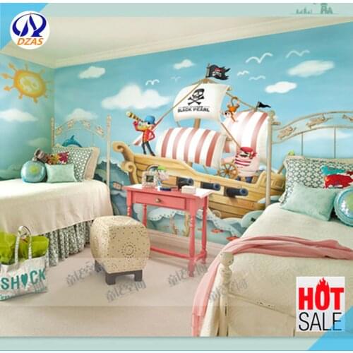 2021 3D children room wallpaper Boy room bedroom background wall wallpaper Jack Pirate ship AS-CX cartoon sailing mural