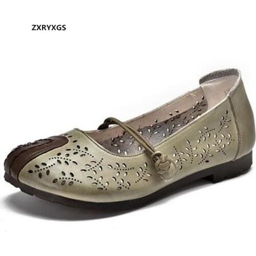 2021 New Spell Colors 100% Natural Genuine Leathe Shoes Comfort Breathable Sandals Women Flat Shoes Soft Sole Casual Tide Shoes