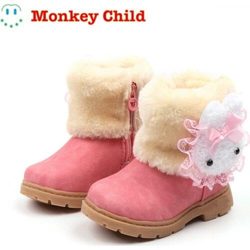 2021 Winter Girls Boots Warm Cotton With Cartoon Rabbit Lace Kids Boots Fashion Snow Boots Children Kids Shoes For Toddler Girl