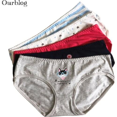 OURBLOG Lot 5 PCS Underwear Women Cotton Low Rise Cute Stars Print Bow Soft Briefs Ladies Panties Knickers for Women Girls