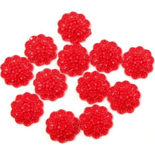 50Pcs Red 20x20mm Resin Flowers Loose Beads Flatback Cabochon Scrapbooking Jewelry Finding Making DIY Accessories